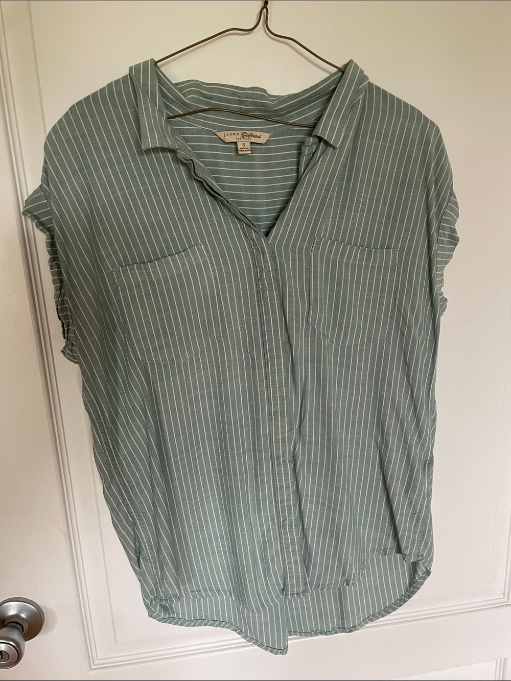 JACHS Girlfriend Sage Green Pinstripe Button-Down Shirt